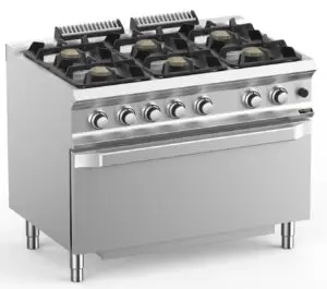 Hobart Ecomax HEFB711FGMXL 6 Burner Gas Hob (6 x 7kW) with Jumbo Gas Oven (8kW), 50kW