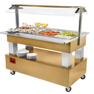 Diamond BSB/4N-D1-R2 Light Oak Wood Refrigerated Buffet Salad Bar, 4 x 1/1 GN
