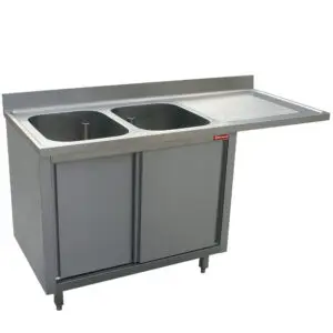 Diamond L1621VD-AS Sink 2 Tanks 400X500Xh275 Right Drain Board On Cupboard 2 Sliding Doors And Dishwasher Space