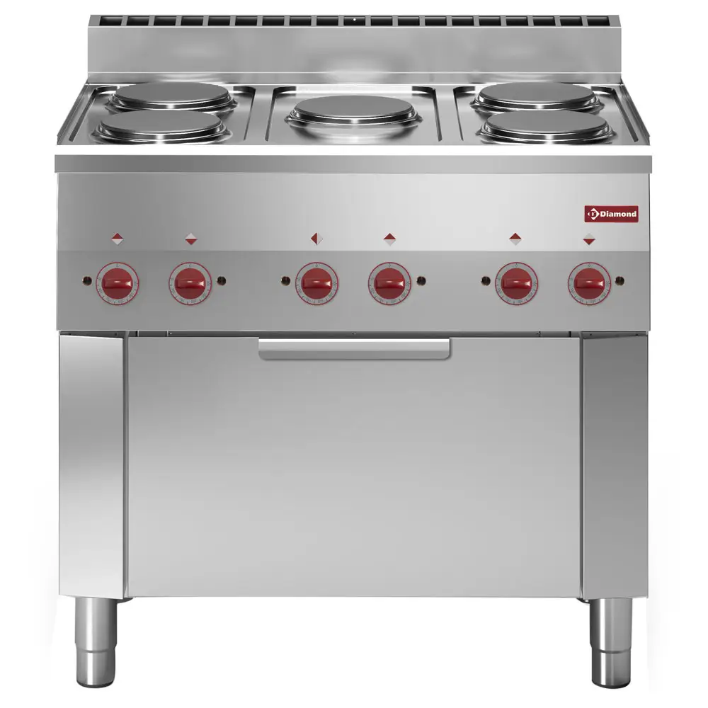 Diamond E60/5PFV9-N 5 Rounded Hobs Freestanding Electric Range Cooker on Electric Oven, 13kW