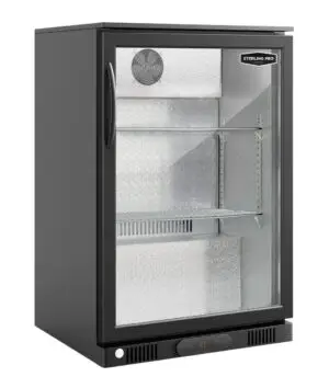 Sterling Pro Green SP1HC-LOW-BK Hinged Single Door Low Height Bottle Cooler, 106 x 330ml Bottles