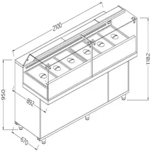 Diamond VB21XG Saladette Snack Bain Marie Display Counter, 2100mm