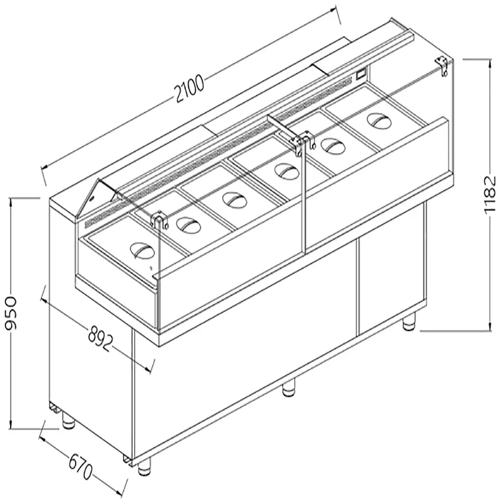 Diamond VB21XG Saladette Snack Bain Marie Display Counter, 2100mm