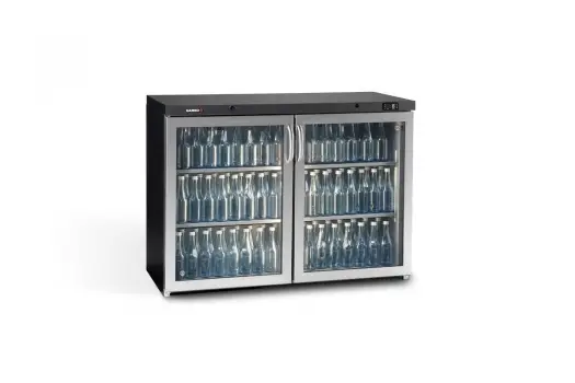 Gamko MG3/275GCS Maxiglass Hinged Stainless Steel Frame Glass Double Door Undercounter Bottle Cooler, 275 Litres