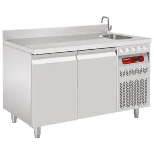 Diamond DT131/P9A_EV 2 Door Stainless Steel Refrigerated Counter with Sink & Splashback, 260 Litres