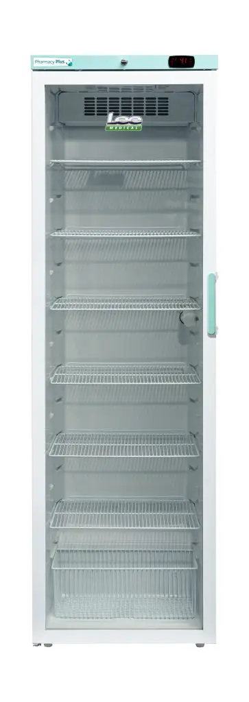 LEC Medical PPGR400BT-LHH Left Hand Hinge Glass Single Door Pharmacy Plus Bluetooth Enabled Upright Refrigerator, 400 Litres