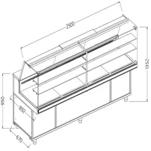 Diamond VA25X/R2 Snack Patisserie Display Counter with Understorage, 2500mm