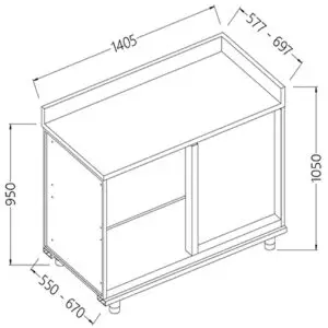 Diamond LL90DX/5 Back Cabinet Angular Right Neutral - With Service Tablet