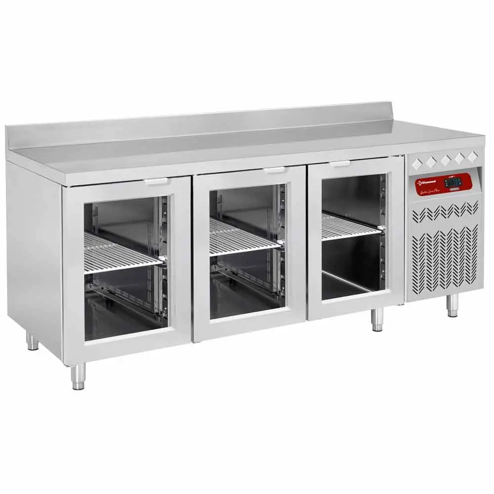 Diamond DT178/P9A-VD Wall ventilated refrigerated table, 3 glass doors GN 1/1, 405 liters