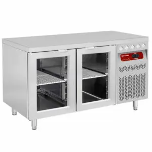 Diamond DT131/P9-VD Ventilated refrigerated table, 2 glass doors GN 1/1, 260 Lit.