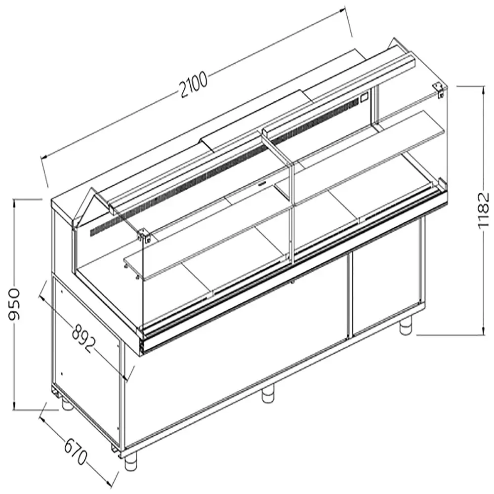 Diamond VB21X/R Snack Patisserie Display Counter with Understorage, 2100mm