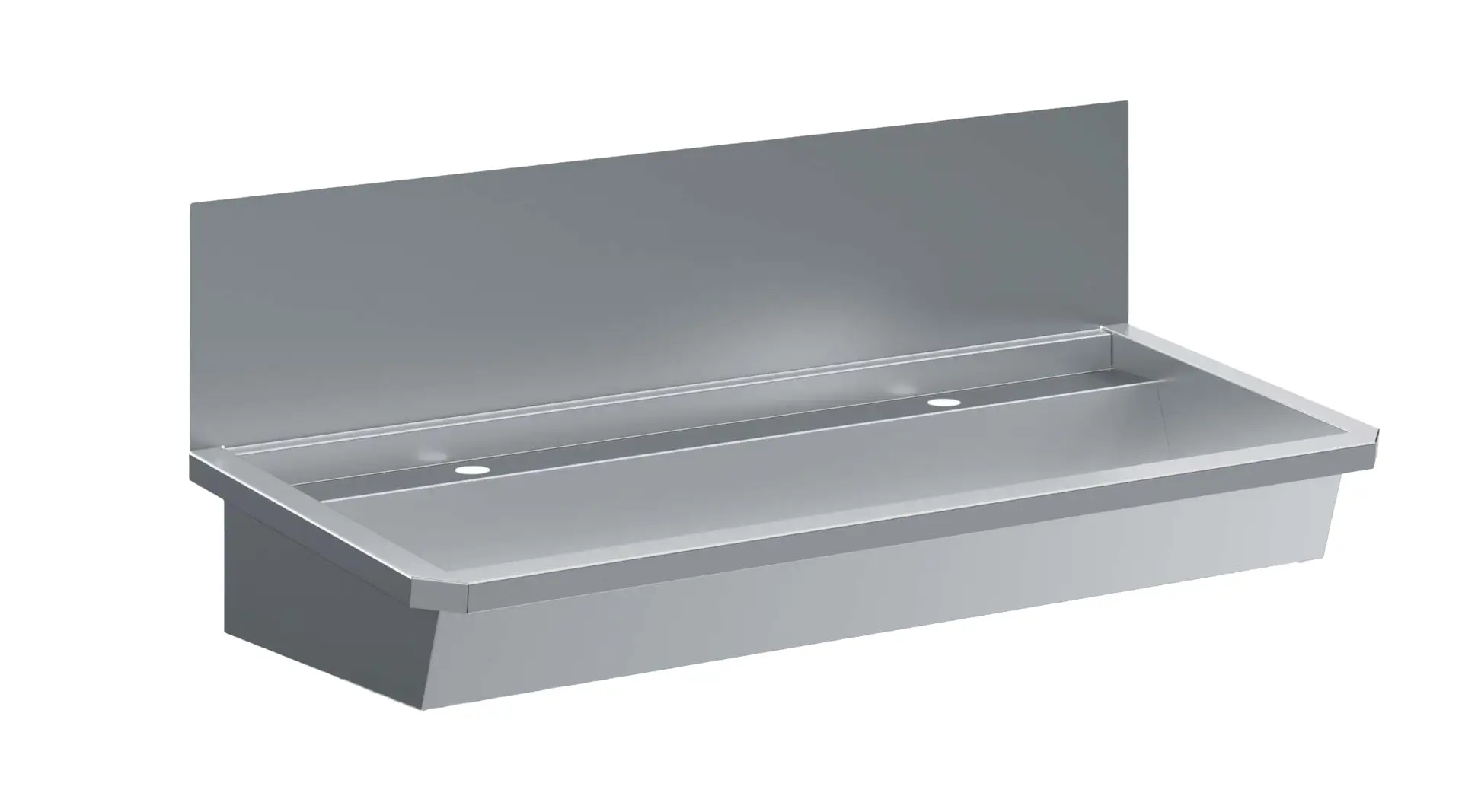SS WASH BASIN 2 TAPS 1200MM DRAIN PLUG AND SPLASH SHIELD INCLUDED, EXCLUDING FAUCETS