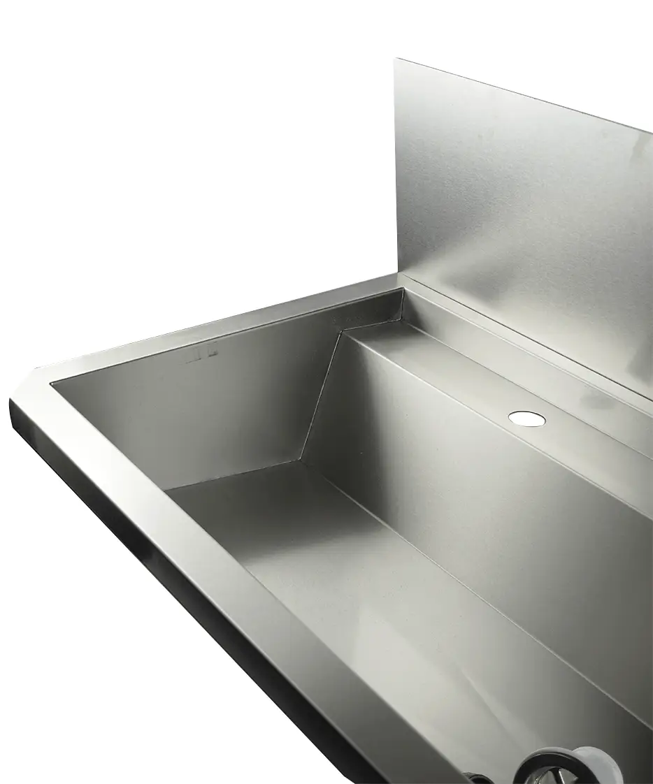 SS WASH BASIN 4 TAPS 2400MM DRAIN PLUG AND SPLASH SHIELD INCLUDED, EXCLUDING FAUCETS - Image 3