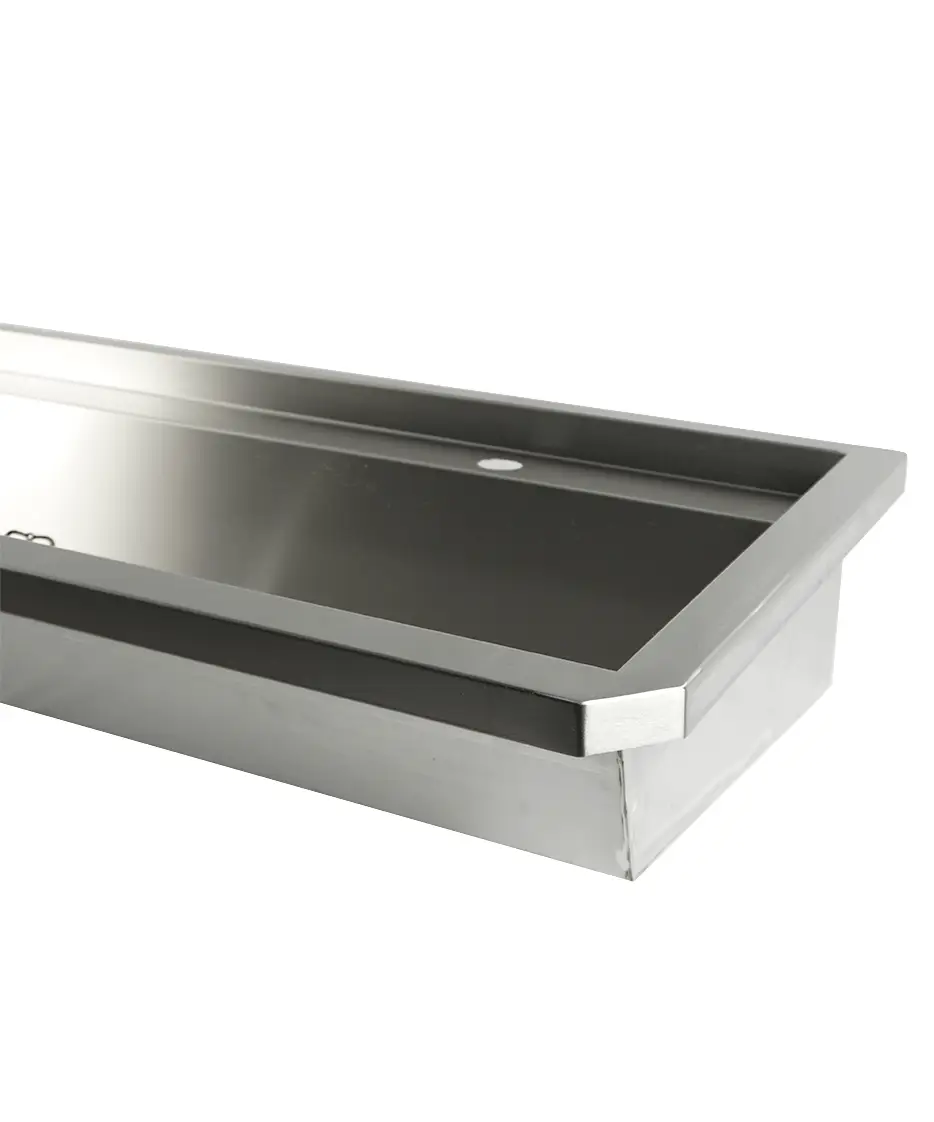 SS WASH BASIN 4 TAPS 2400MM DRAIN PLUG AND SPLASH SHIELD INCLUDED, EXCLUDING FAUCETS - Image 4