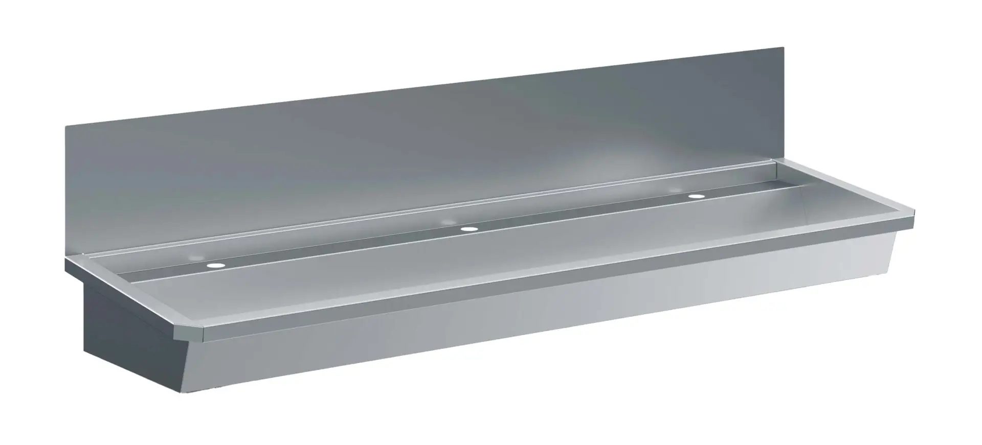SS WASH BASIN 3 TAPS 1800MM DRAIN PLUG AND SPLASH SHIELD INCLUDED, EXCLUDING FAUCETS