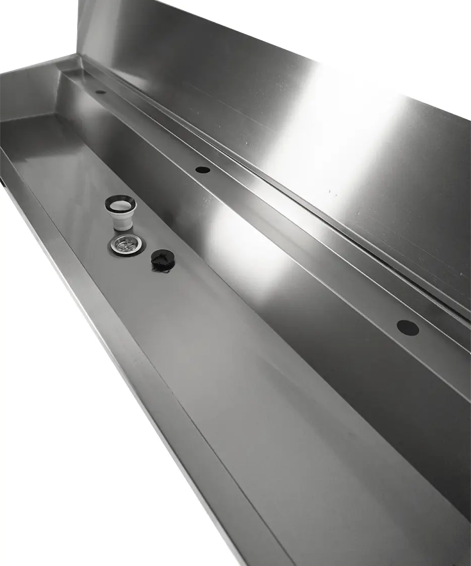 SS WASH BASIN 3 TAPS 1800MM DRAIN PLUG AND SPLASH SHIELD INCLUDED, EXCLUDING FAUCETS - Image 5