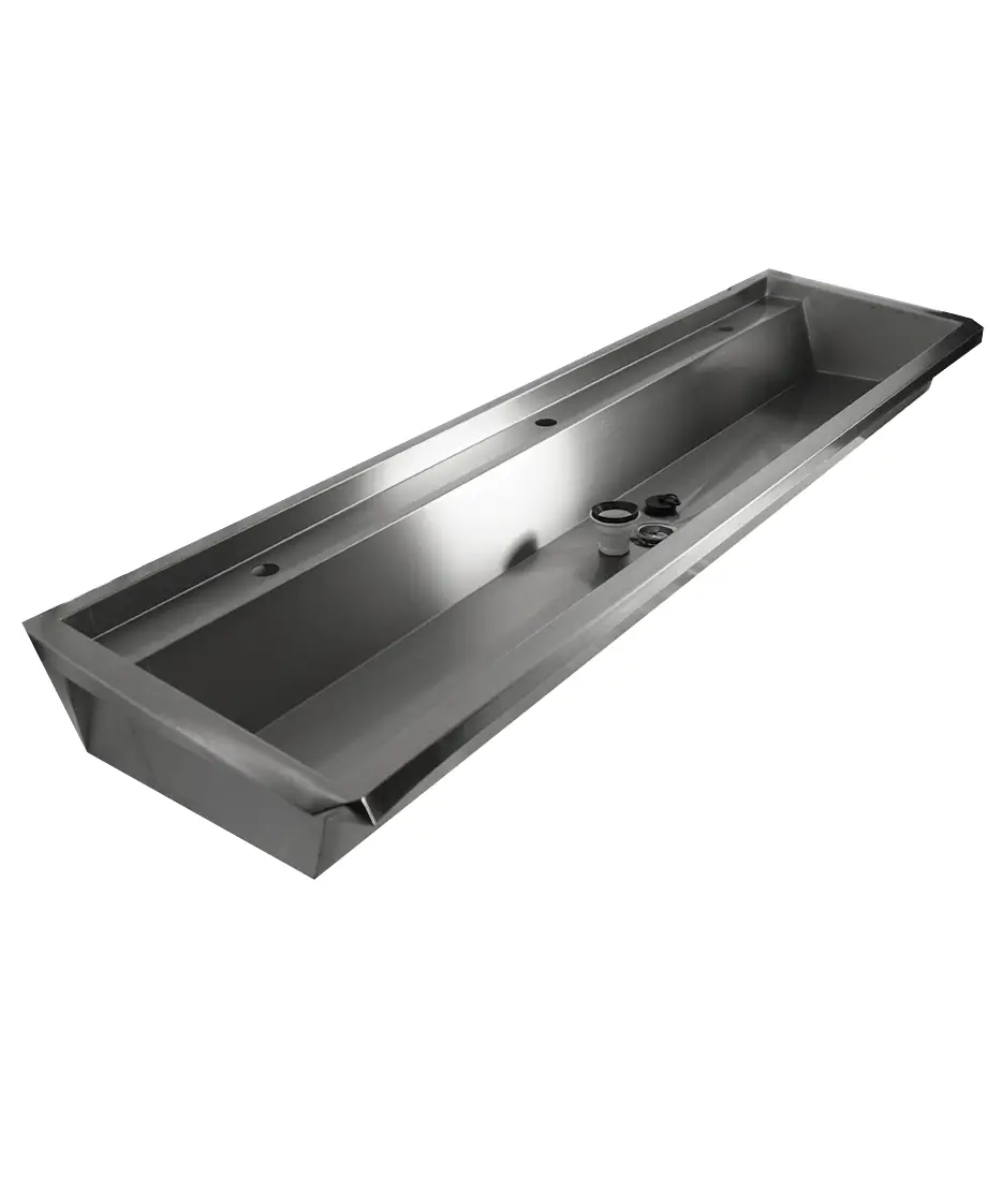 SS WASH BASIN 3 TAPS 1800MM DRAIN PLUG AND SPLASH SHIELD INCLUDED, EXCLUDING FAUCETS - Image 7