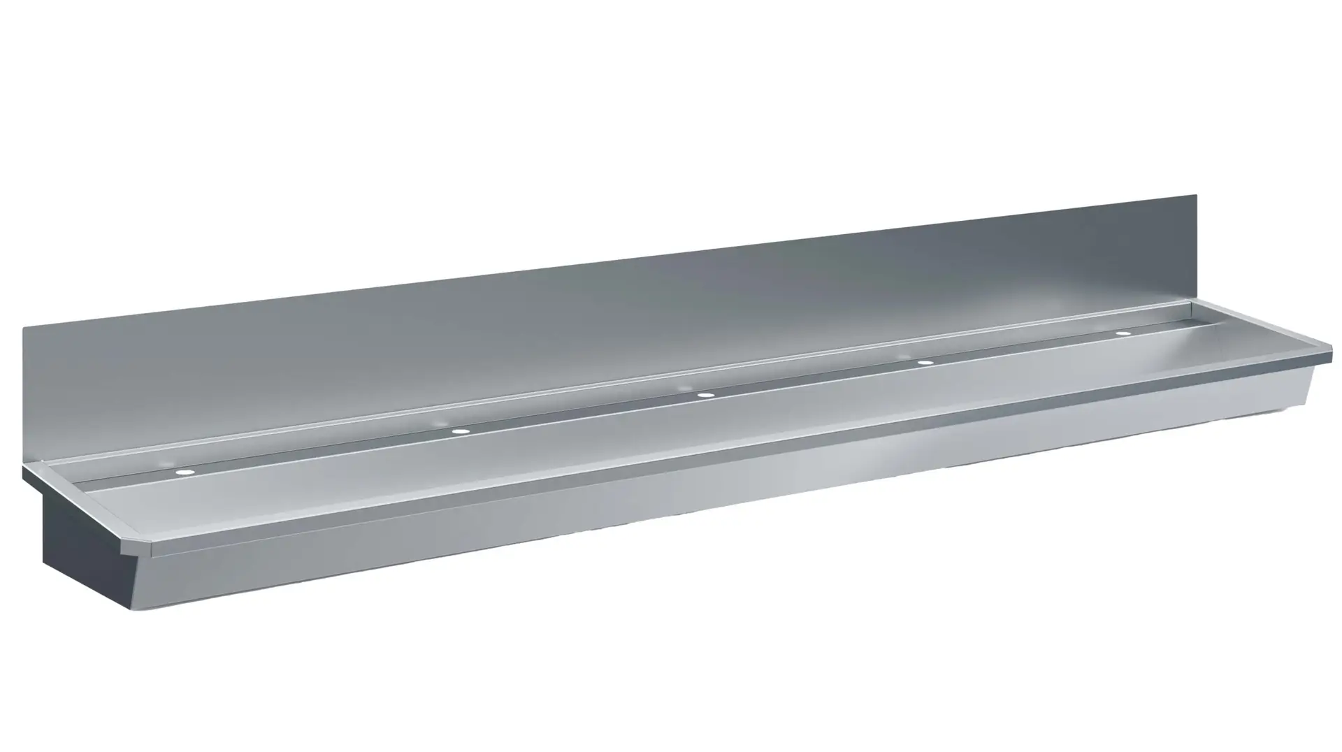 SS WASH BASIN 5 TAPS 3000MM DRAIN PLUG AND SPLASH SHIELD INCLUDED, EXCLUDING FAUCETS
