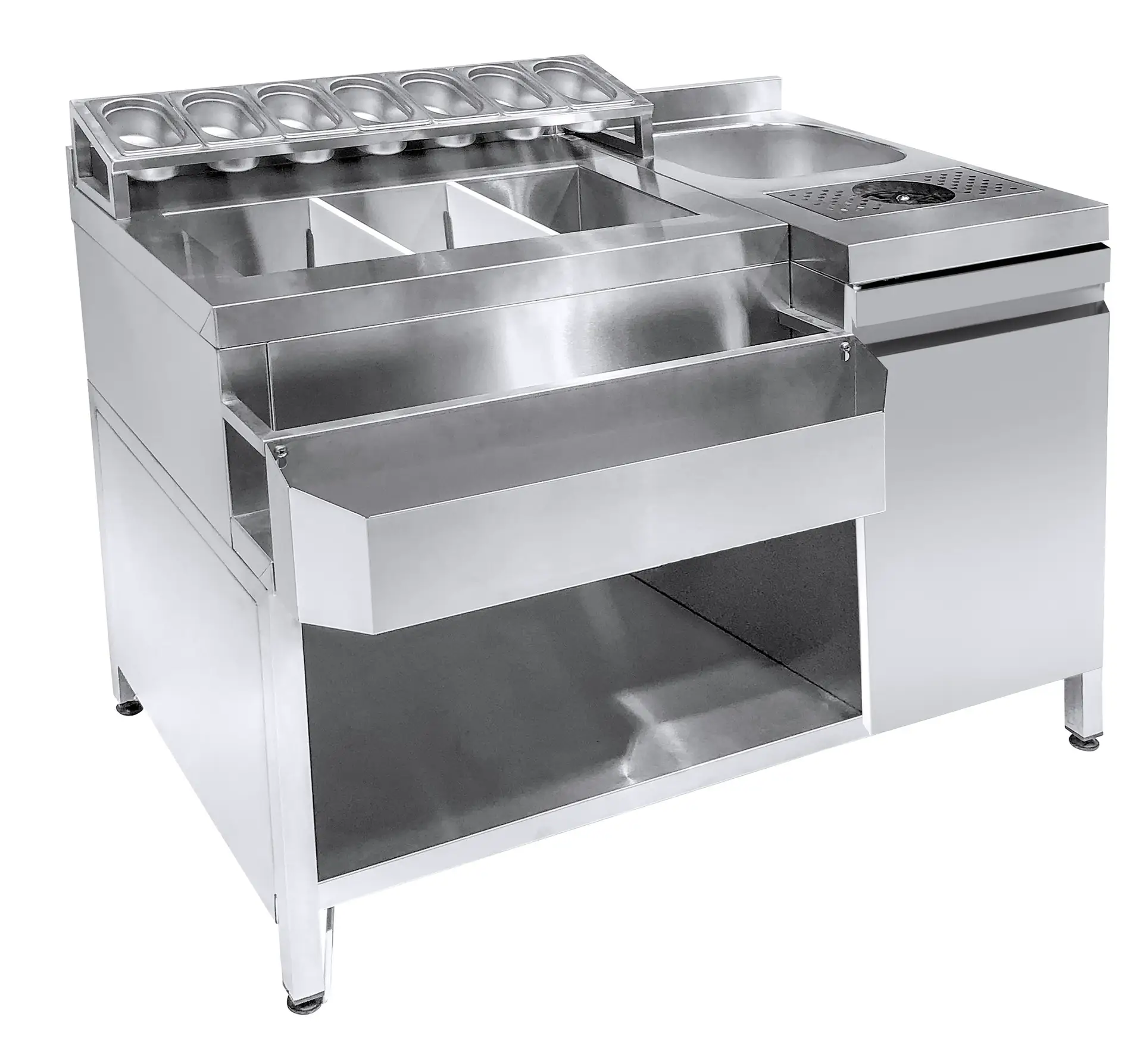 COCKTAIL BAR STATION INCL. SINK, GLASS RINSER, GN CONTAINERS AND SPEEDRAIL FOR BOTTLES