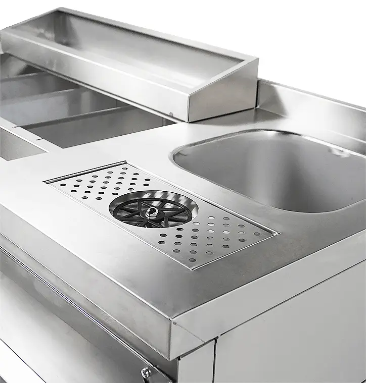 REFRIGERATED COCKTAIL BAR STATION INCL. SINK, GLASS RINSER, SPEEDRAIL FOR BOTTLES, CUTTING BOARD AND WASTE BIN - Image 3