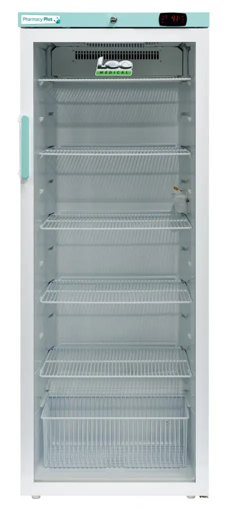 LEC Medical PPGR310BT Glass Single Door Pharmacy Plus Bluetooth Enabled Upright Refrigerator, 310 Litres