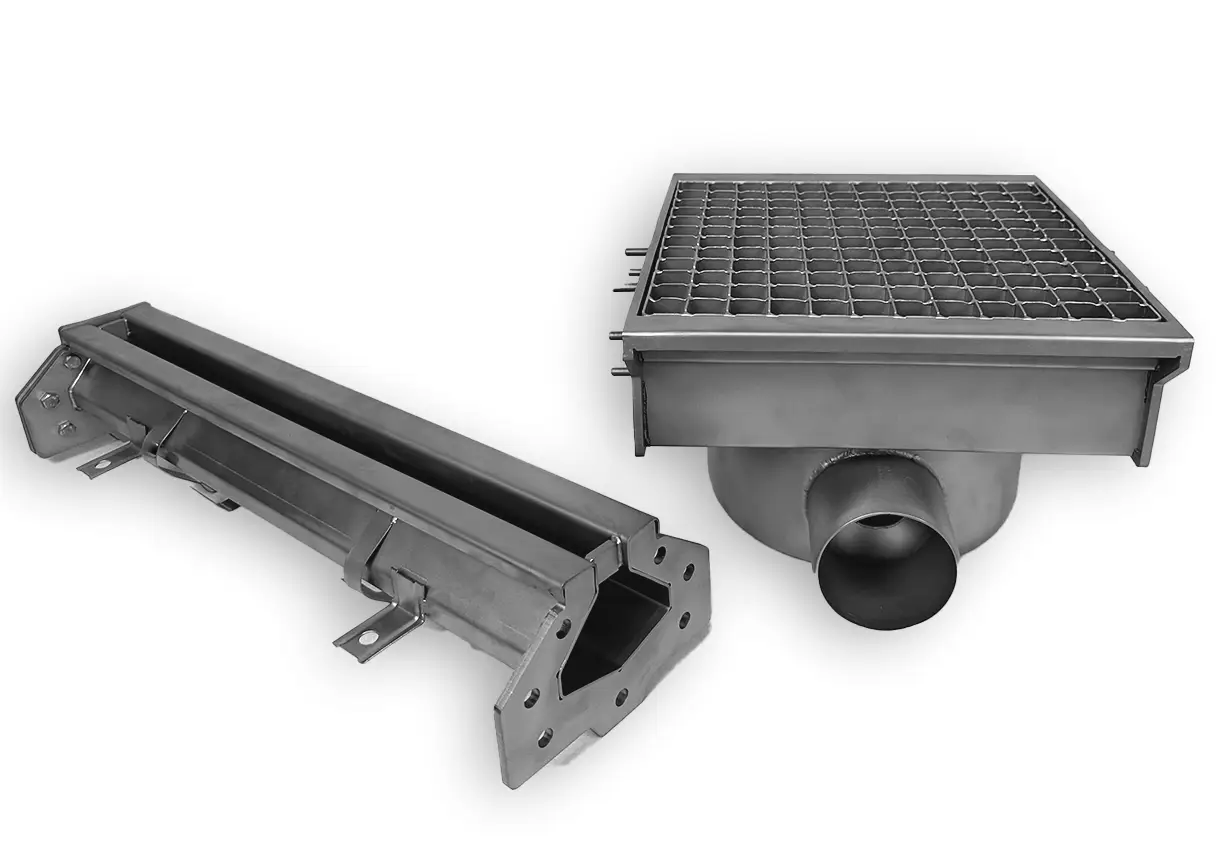 STAINLESS STEEL DRAIN 300X265 WITH 2 EXITS FOR SLOTTED CHANNEL - Image 2