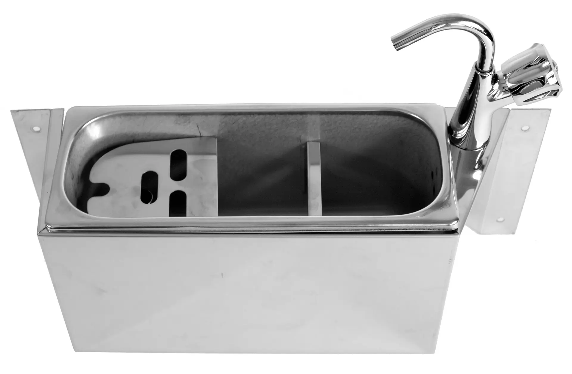 SINK FOR ICE CREAM SCOOP WITH WATER TAP 380X120X150 WITH WATER DRAIN HOLE, WATER CONNECTION AND OVERFLOW PIPE
