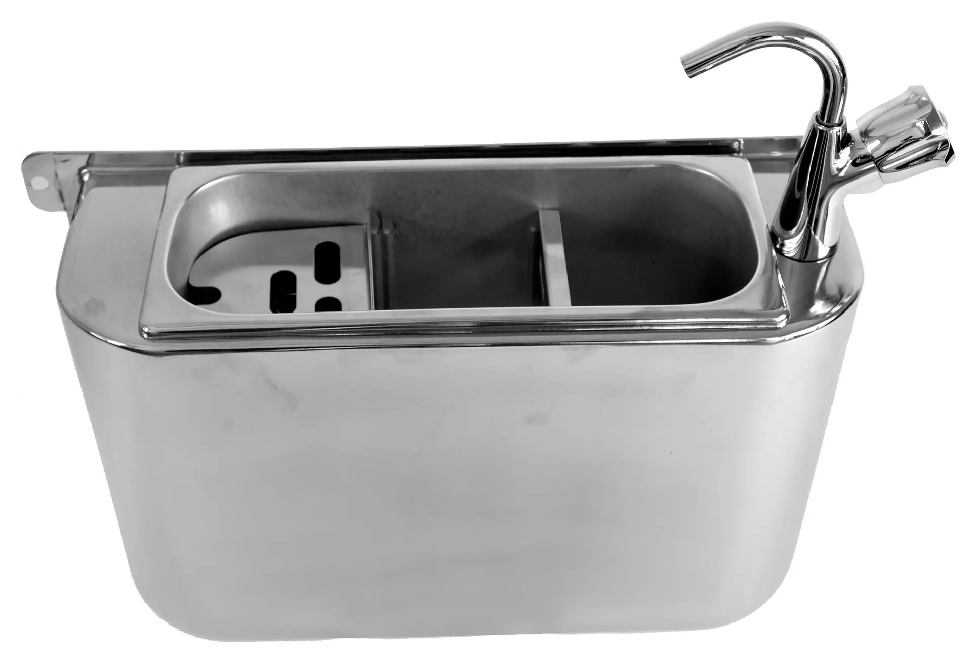 SINK FOR ICE CREAM SCOOP WITH WATER TAP 410X120X270 WITH WATER DRAIN HOLE, WATER CONNECTION AND OVERFLOW PIPE