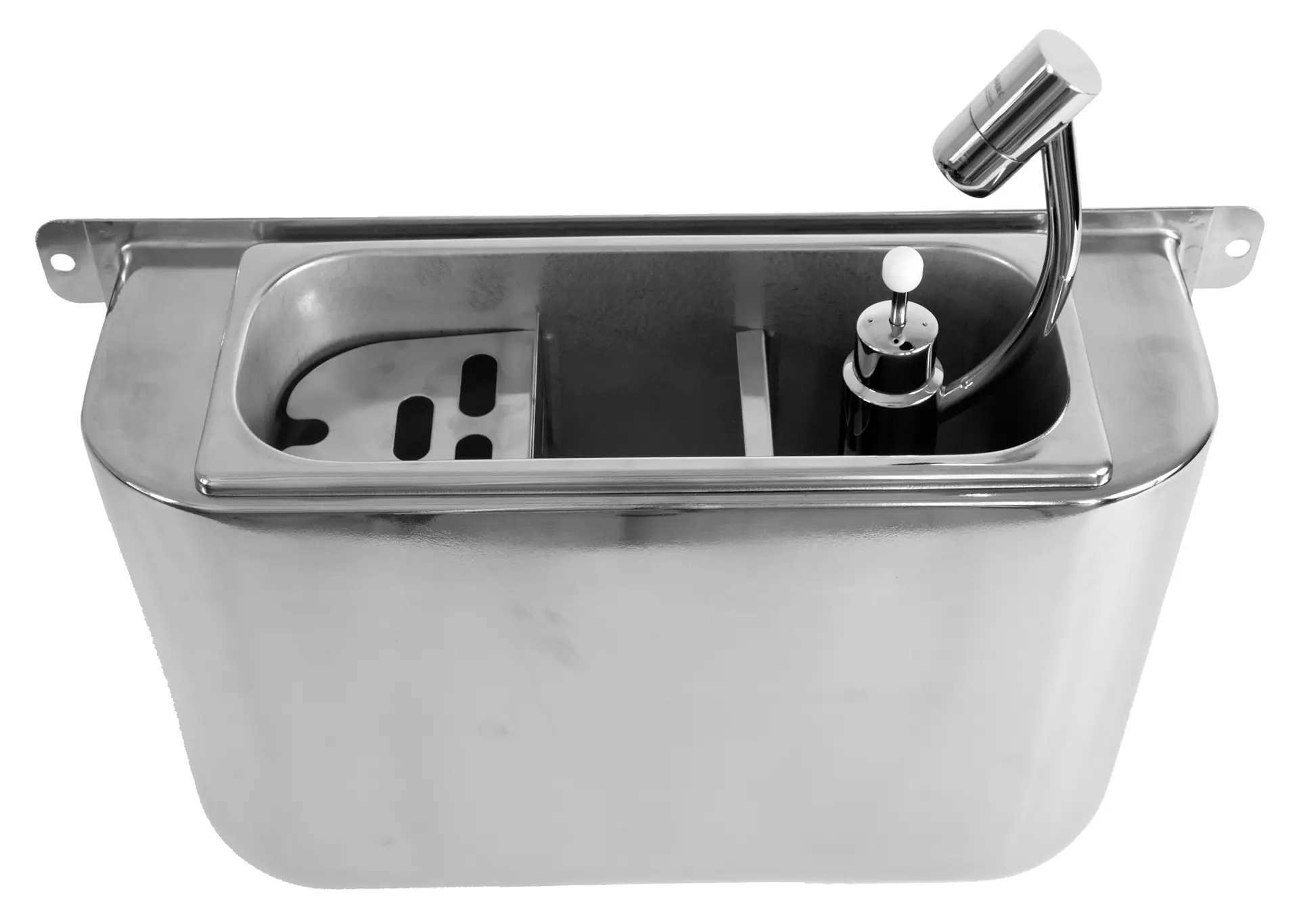 SINK FOR ICE CREAM SCOOP WITH SCOOP SHOWER 410X120X270 WITH WATER DRAIN HOLE, WATER CONNECTION AND OVERFLOW PIPE