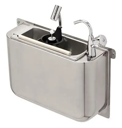 SINK FOR ICE CREAM SCOOP WITH WATER TAP AND SCOOP SHOWER 410X120X270 WITH WATER DRAIN HOLE, WATER CONNECTION AND OVERFLOW PIPE