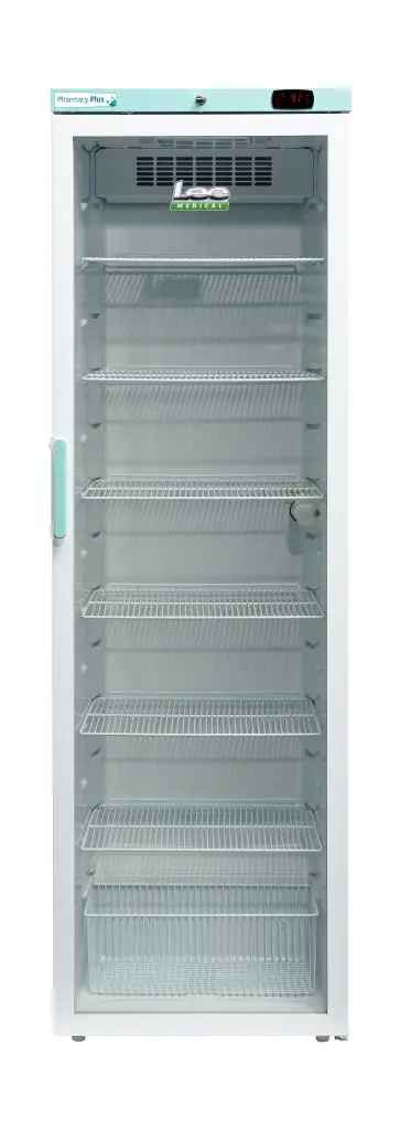 LEC Medical PPGR400BT Glass Single Door Pharmacy Plus Bluetooth Enabled Upright Refrigerator, 400 Litres