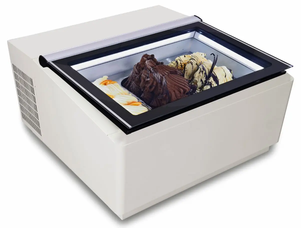 COUNTERTOP MODEL ICE CREAM DISPLAY WHITE OPENS ON THE CUSTOMER SIDE