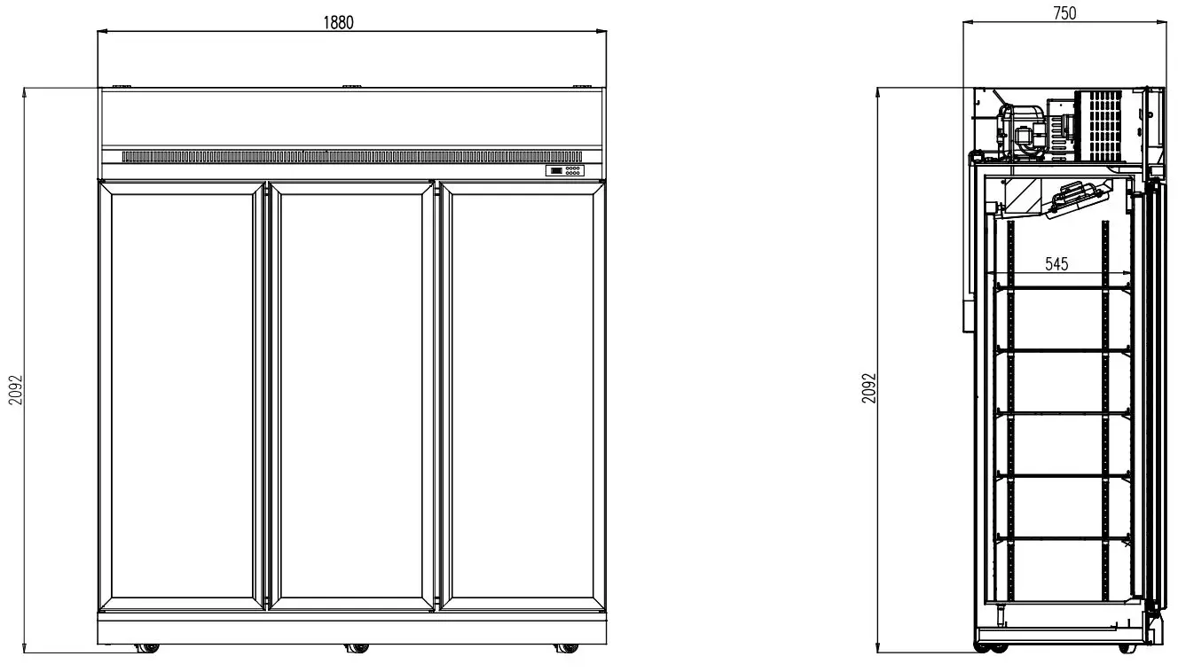 REFRIGERATOR 3 GLASS DOORS BLACK INS-1530R BL - Image 2