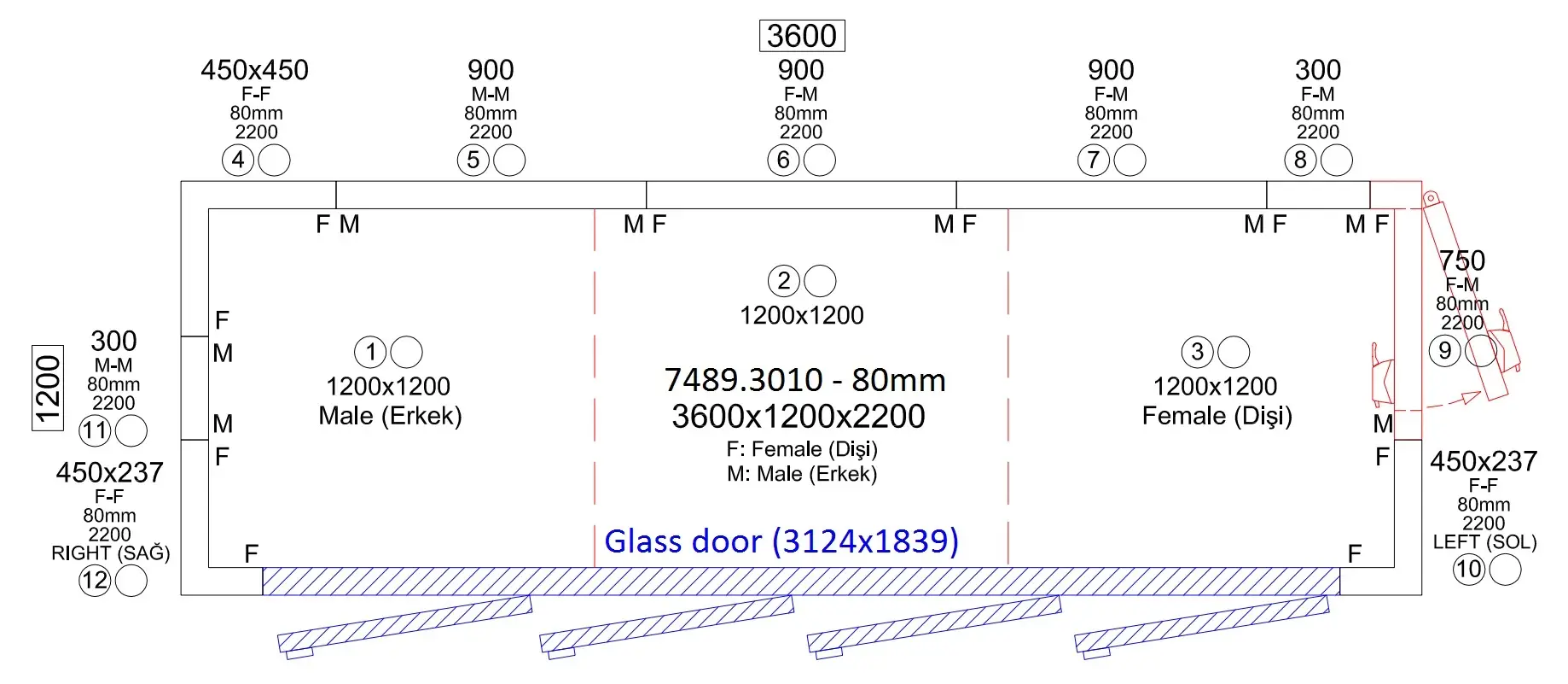 COLD ROOM 3600x1200x2200 4 GLASS DOORS *TRANSPORT ON REQUEST* - Image 2