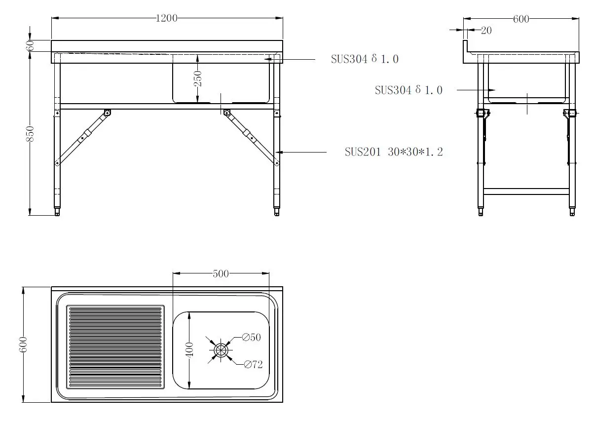 600 FOLD DOWN SINK UNIT 1200 1R - Image 2