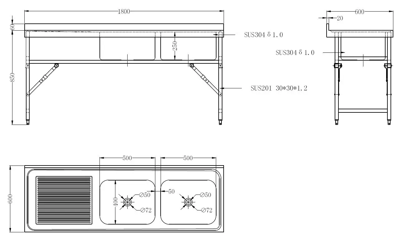 600 FOLD DOWN SINK UNIT 1800 2R - Image 2