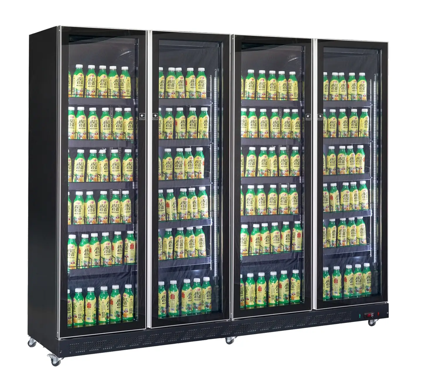 REFRIGERATOR 4 GLASS DOORS BLACK *TRANSPORT ON REQUEST*