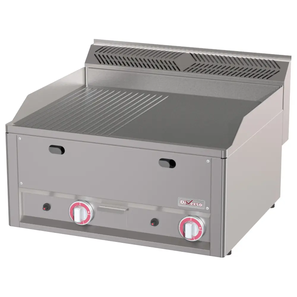 Diverso WR-GPMD-25 Double gas griddle, 1/2 smooth 1/2 grooved -Top-