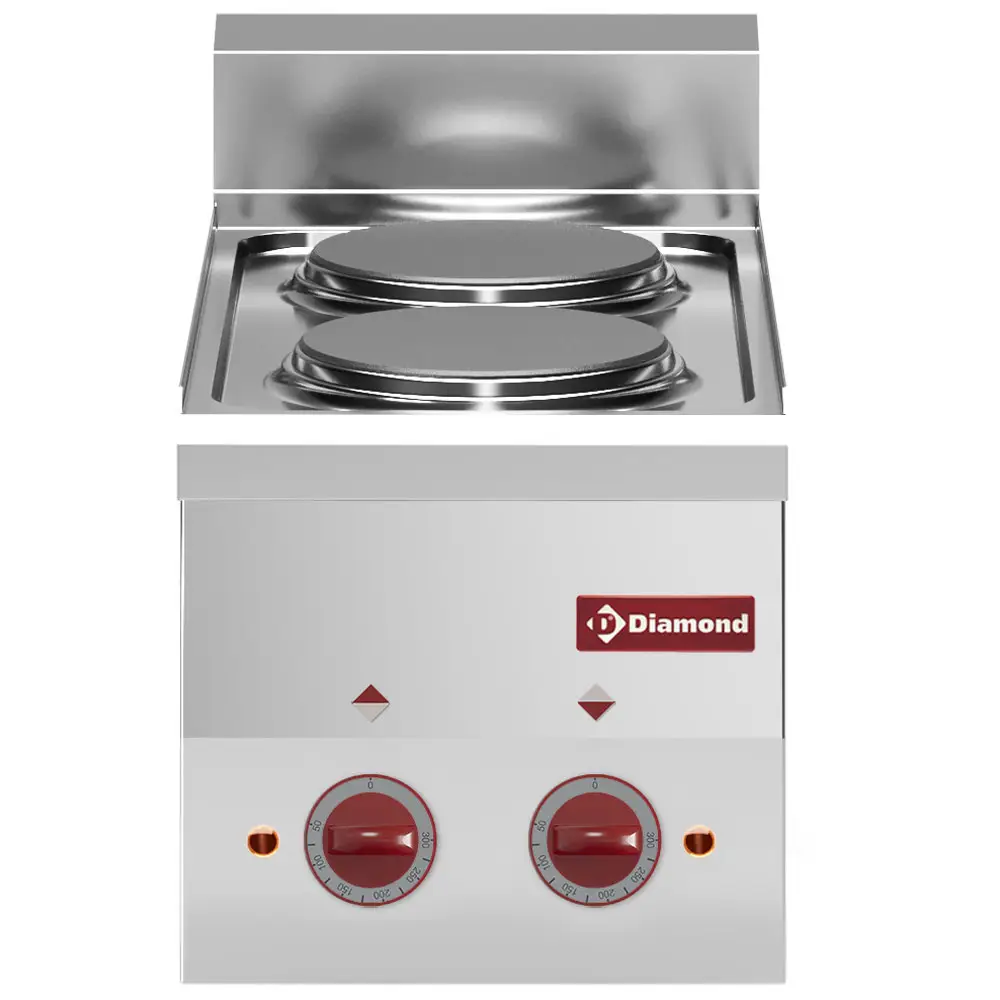 Diamond E60/2P3T-N 2 Rounded Hobs Countertop Electric Range Cooker, 4kW