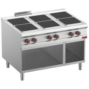 Diamond E9/6PQA12-N 6 Squared Plates Freestanding Electric Range Cooker on Neutral Open Cupboard, 20kW