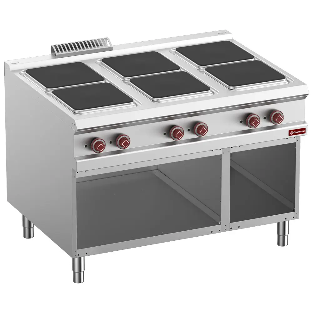 Diamond E9/6PQA12-N 6 Squared Plates Freestanding Electric Range Cooker on Neutral Open Cupboard, 20kW