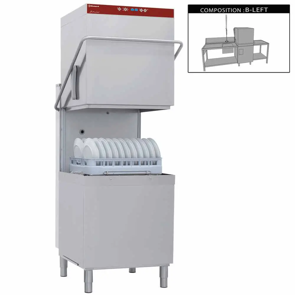 Diamond DCR37/6-AC/B-S Passthrough Hood Dishwasher with 1 Entry/Exit Table, Right Side Pre-wash Table