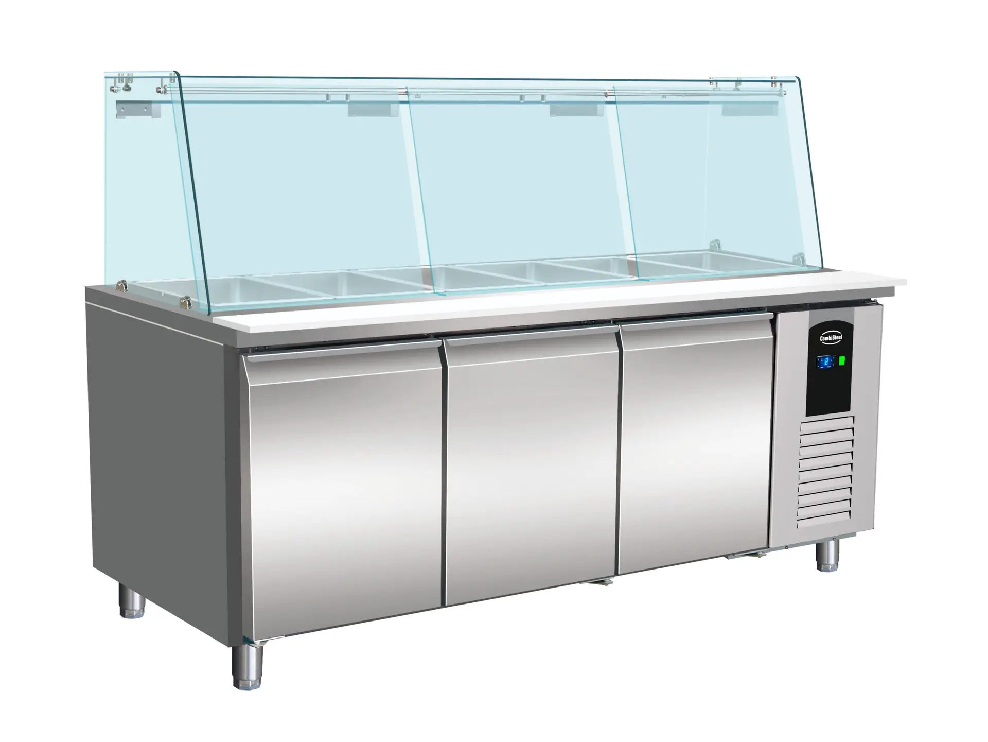 REFRIGERATED COUNTER WITH GLASS COVER 3 DOORS 5X 1/1 GN CONTAINER