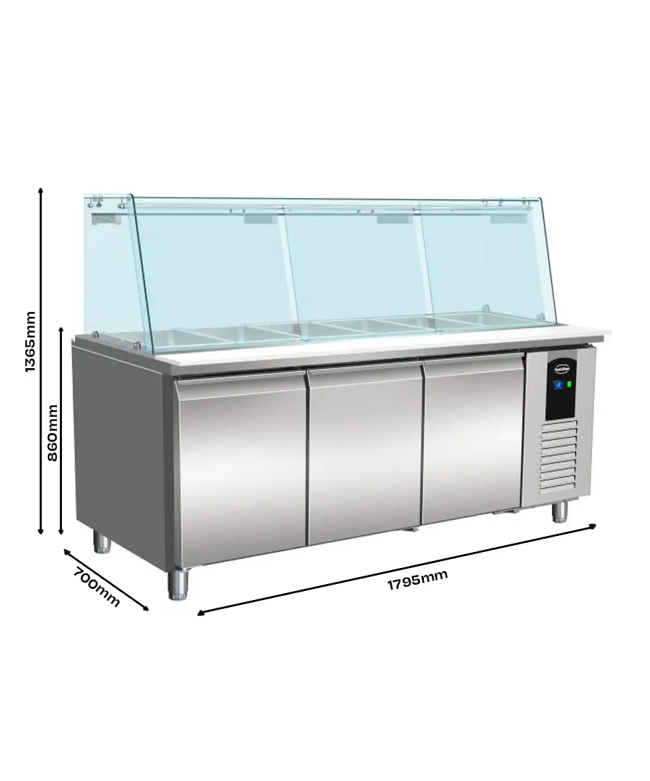 REFRIGERATED COUNTER WITH GLASS COVER 3 DOORS 5X 1/1 GN CONTAINER - Image 2