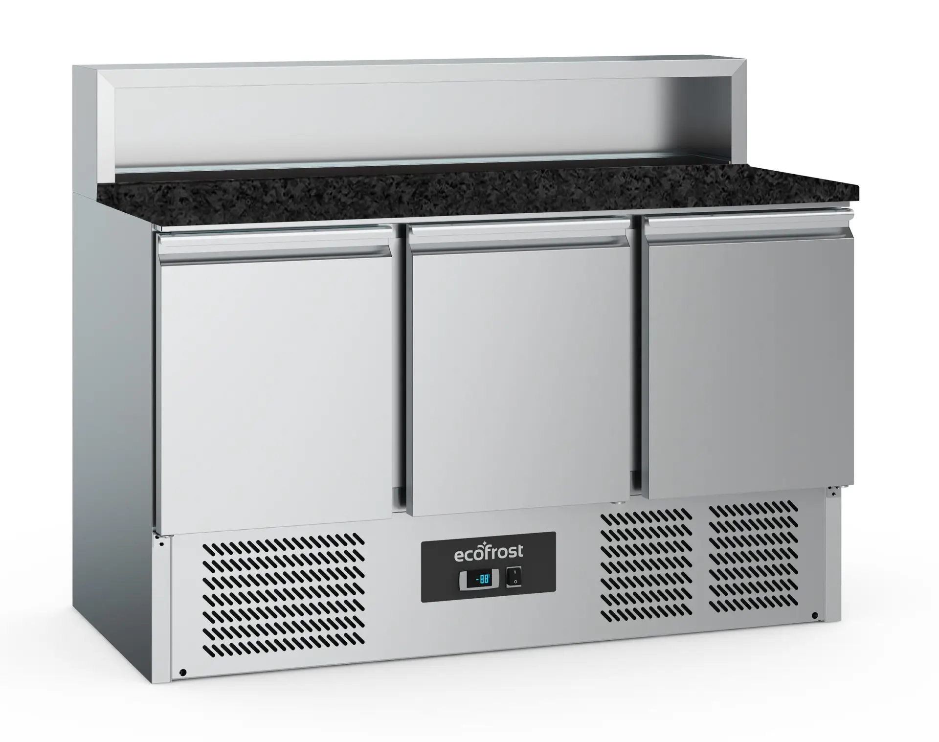 PIZZA COUNTER 3 DOORS 8x1/6GN CONTAINER BLACK GRANIT WORKTOP