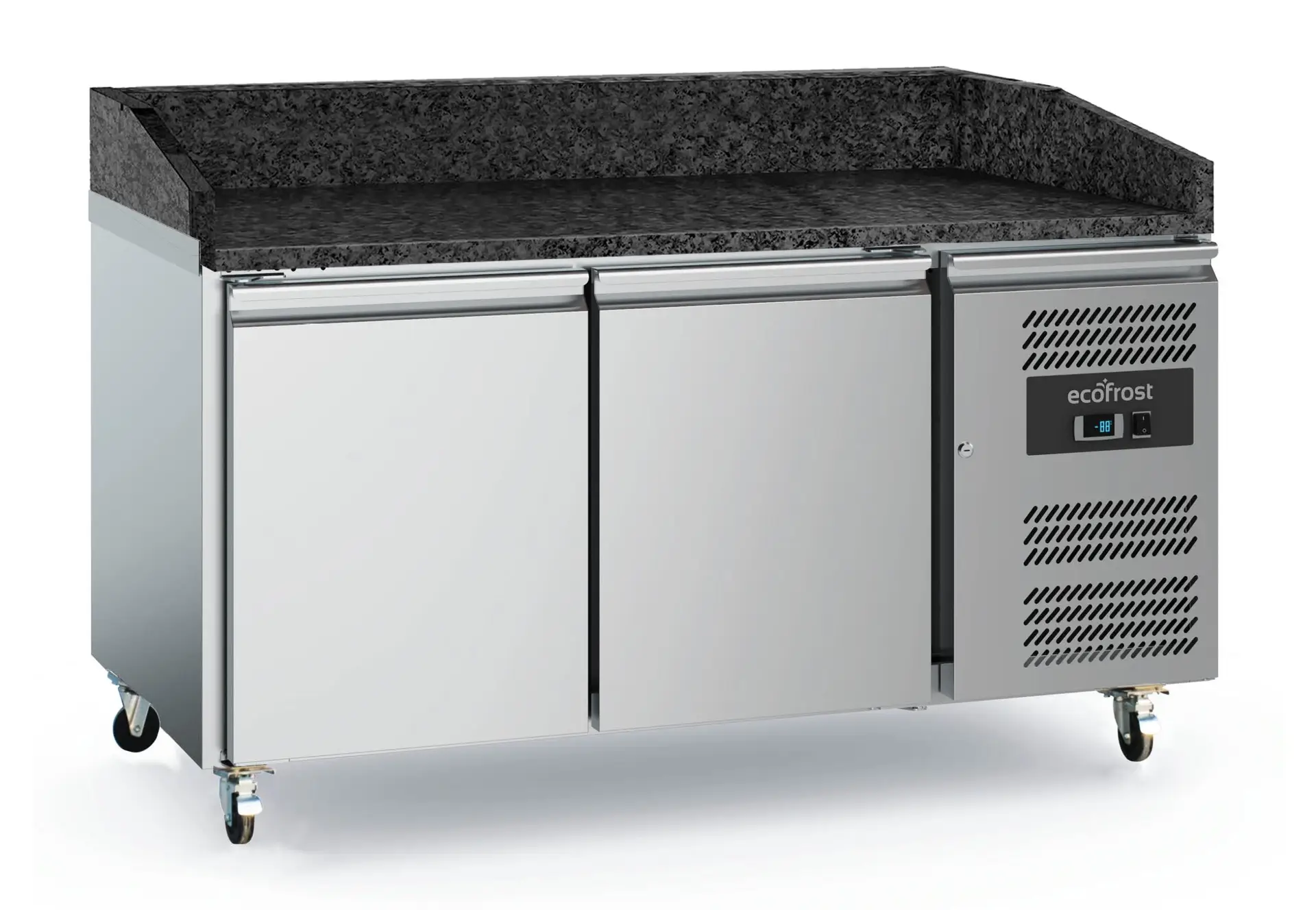 PIZZA COUNTER 2 DOORS BLACK GRANITE WORKTOP - WITH WHEELS