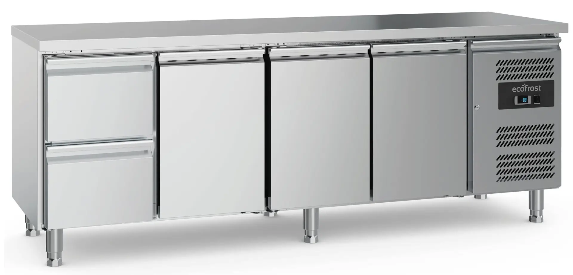 700 REFRIGERATED COUNTER 3 DOORS AND 2 DRAWERS WITH ADJUSTABLE FEET