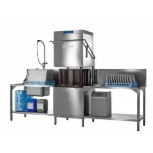 Hobart AMXXLSW-10B 500mm Basket Hood / Passthrough Dishwasher with Integral Water Softener & Drain Pump, 18 Plates