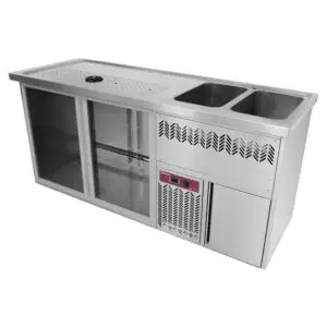 Diamond KBR-22D Bar Counter with 2 Compartments, Draining Board and Right Side Sink