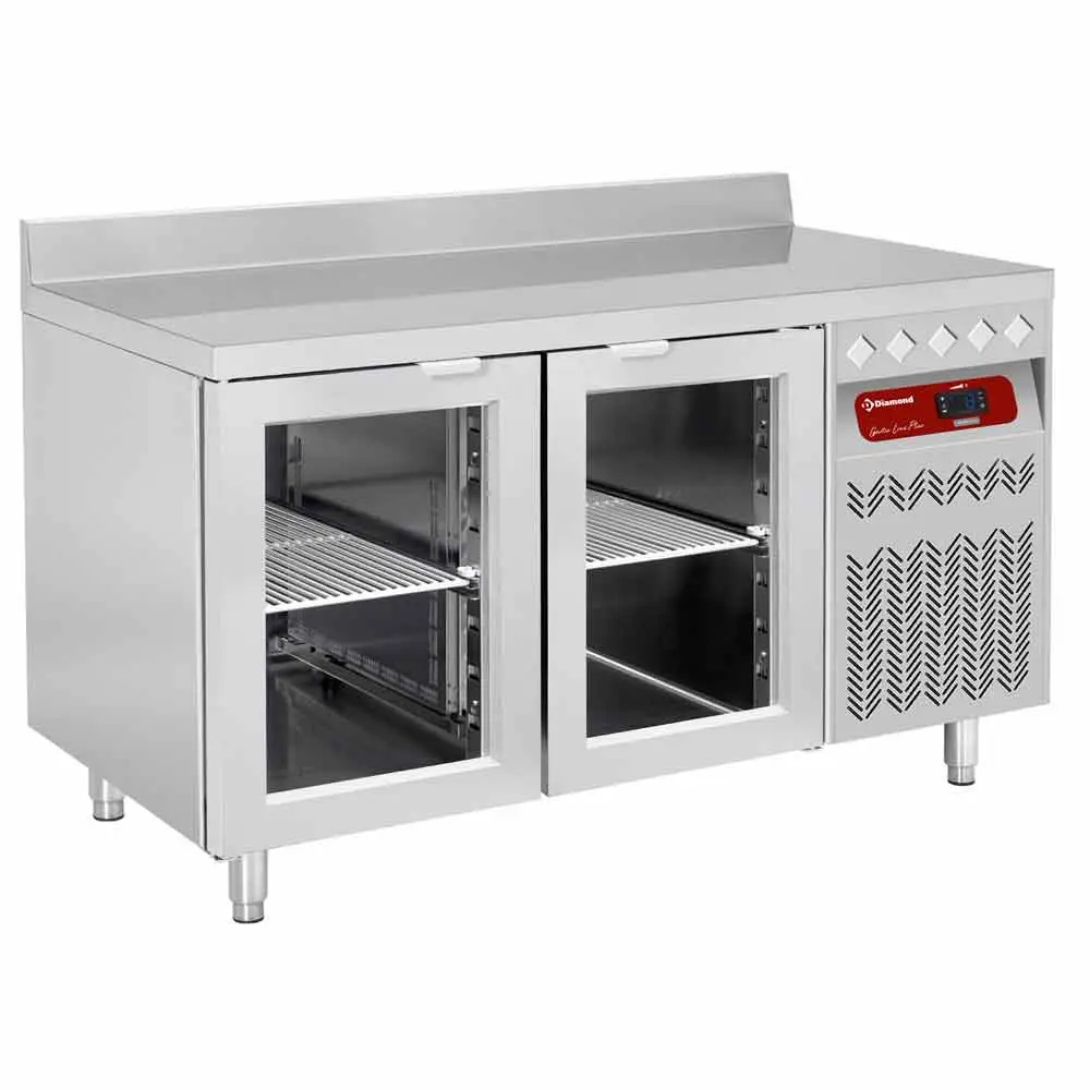 Diamond DT131/P9A-VD Wall ventilated refrigerated table, 2 glass doors GN 1/1, 260 liters